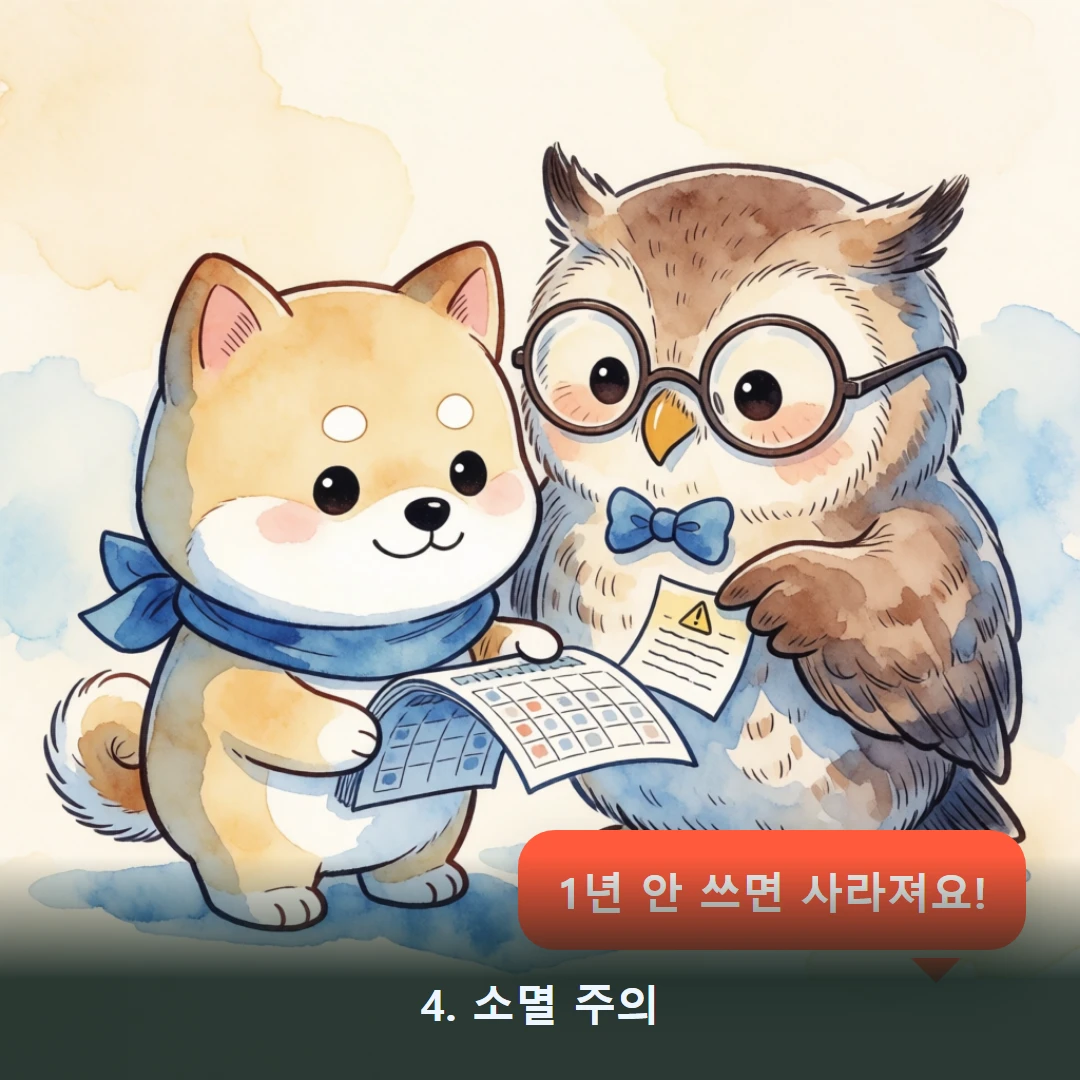 웹툰 4컷 — 4. 소멸 주의 (1년 안 쓰면 사라져요!)