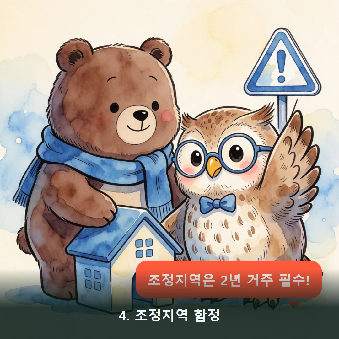 웹툰 4컷 — 4. 조정지역 함정 (조정지역은 2년 거주 필수!)