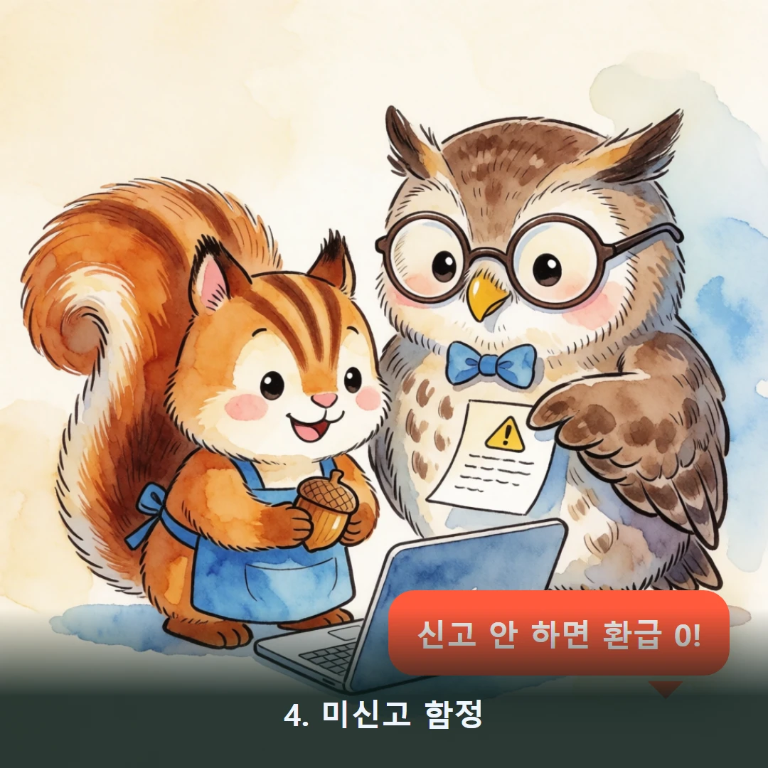 웹툰 4컷 — 4. 미신고 함정 (신고 안 하면 환급 0!)