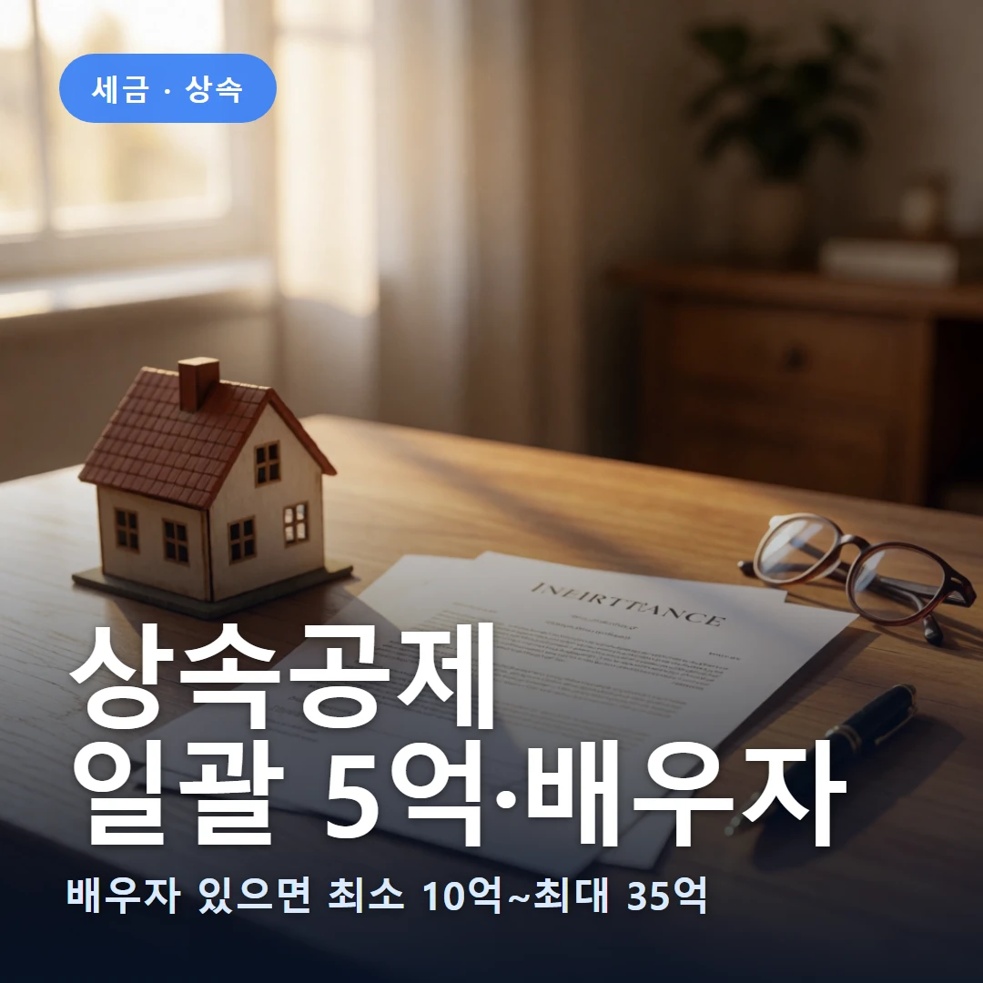 상속공제 요약 표지 — 배우자 있으면 최소 10억~최대 35억