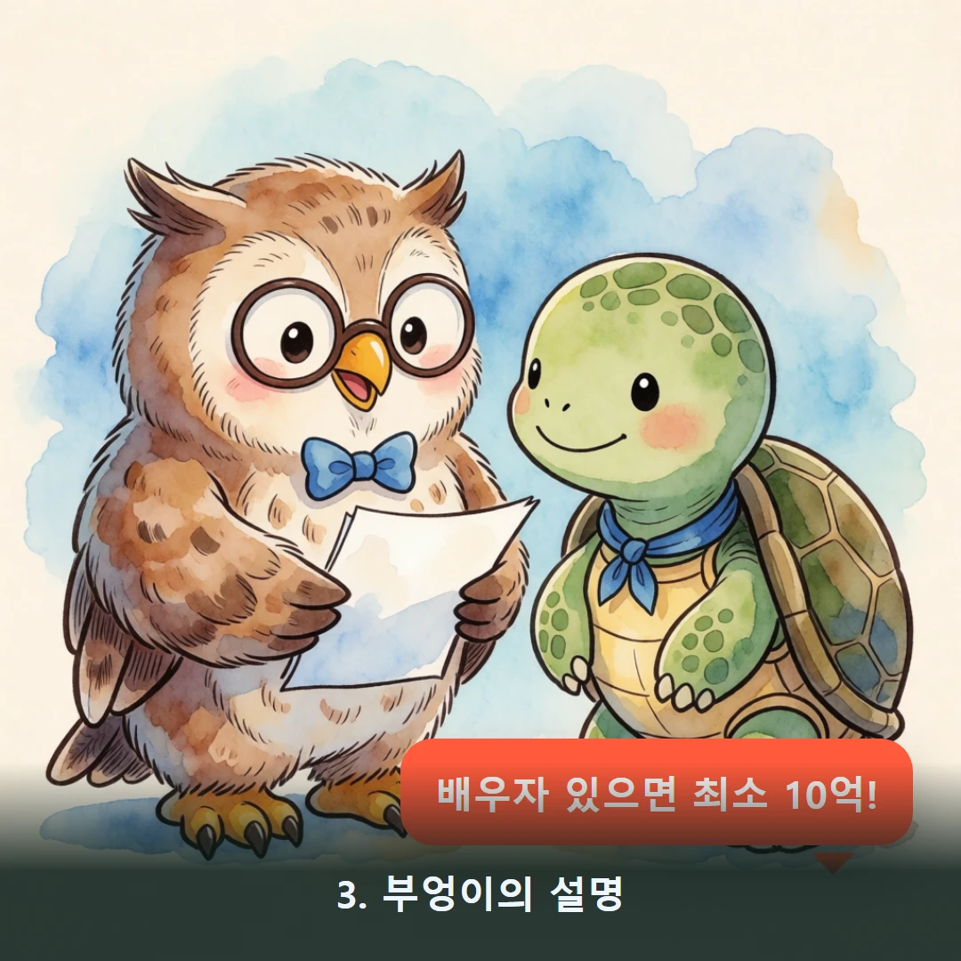 웹툰 3컷 — 3. 부엉이의 설명 (배우자 있으면 최소 10억!)