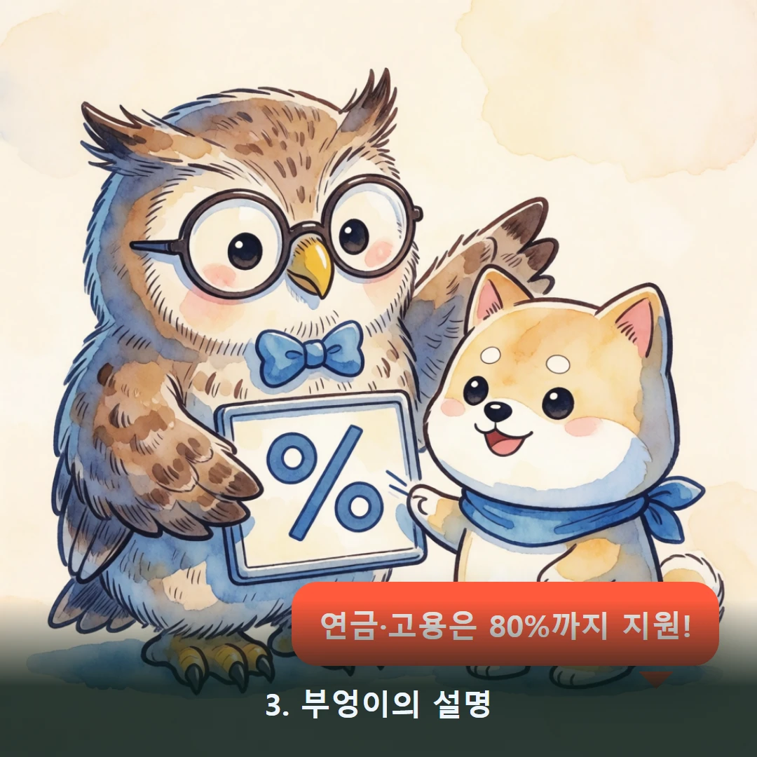 웹툰 3컷 — 3. 부엉이의 설명 (연금·고용은 80%까지 지원!)