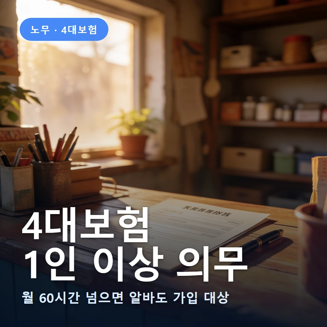 4대보험 가입 대상 요약 표지 — 월 60시간 넘으면 알바도 가입 대상