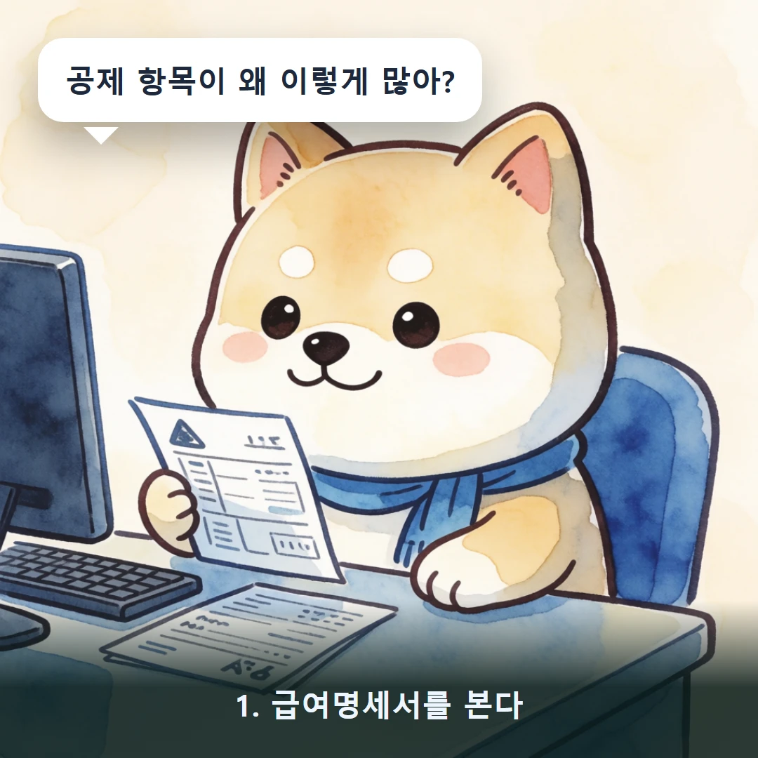 웹툰 1컷 — 1. 급여명세서를 본다 (공제 항목이 왜 이렇게 많아?)