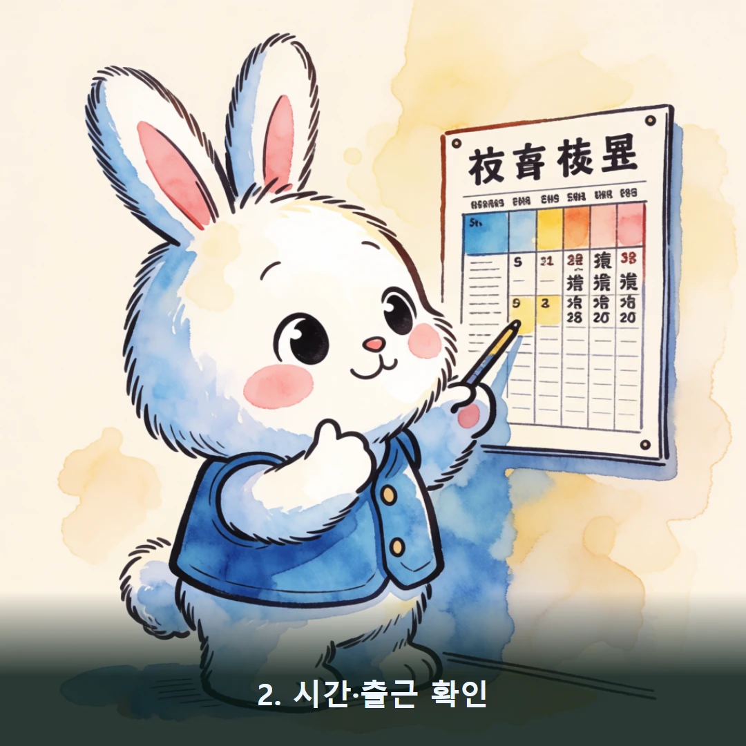 웹툰 2컷 — 2. 시간·출근 확인
