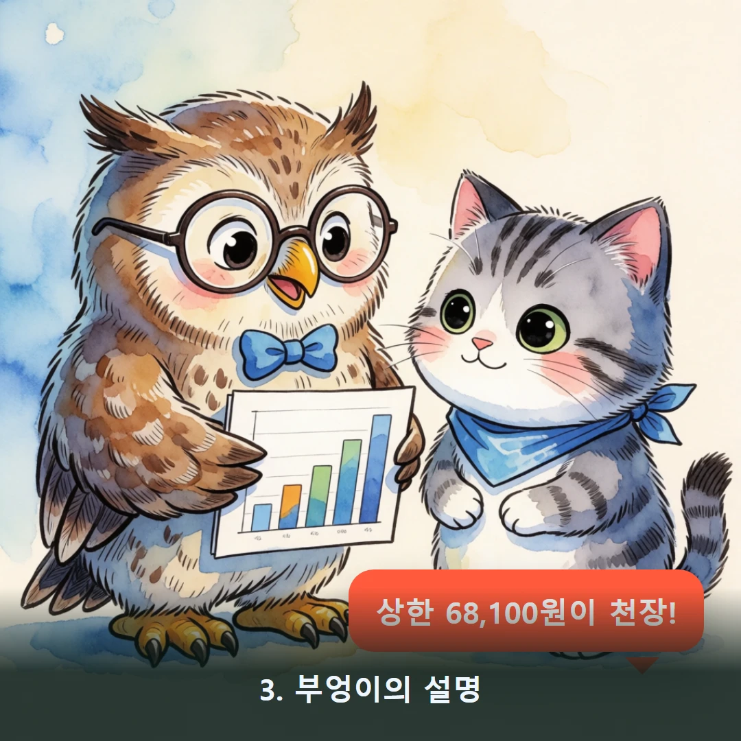 웹툰 3컷 — 3. 부엉이의 설명 (상한 68,100원이 천장!)