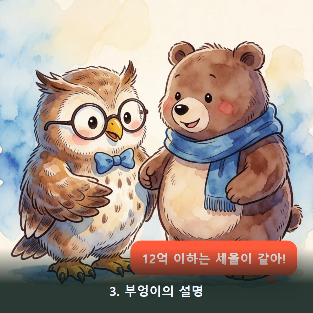 웹툰 3컷 — 3. 부엉이의 설명 (12억 이하는 세율이 같아!)