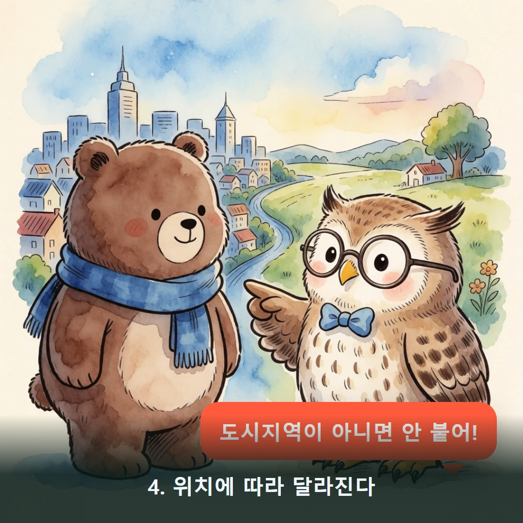 웹툰 4컷 — 4. 위치에 따라 달라진다 (도시지역이 아니면 안 붙어!)