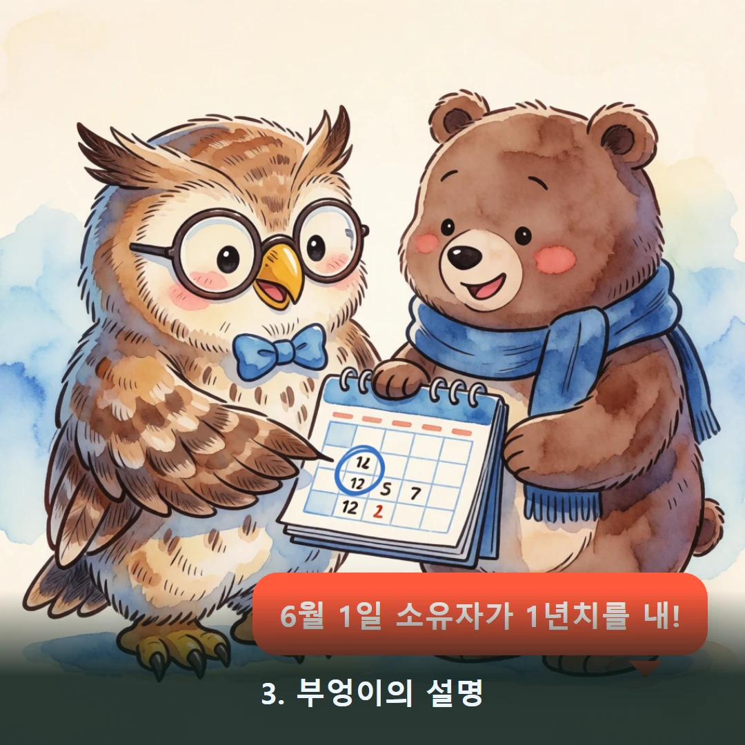 웹툰 3컷 — 3. 부엉이의 설명 (6월 1일 소유자가 1년치를 내!)
