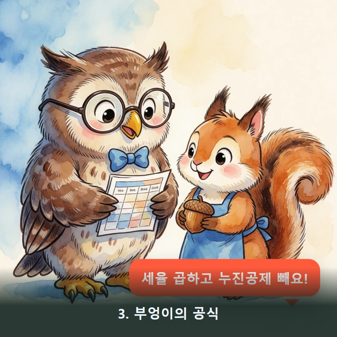 웹툰 3컷 — 3. 부엉이의 공식 (세율 곱하고 누진공제 빼요!)