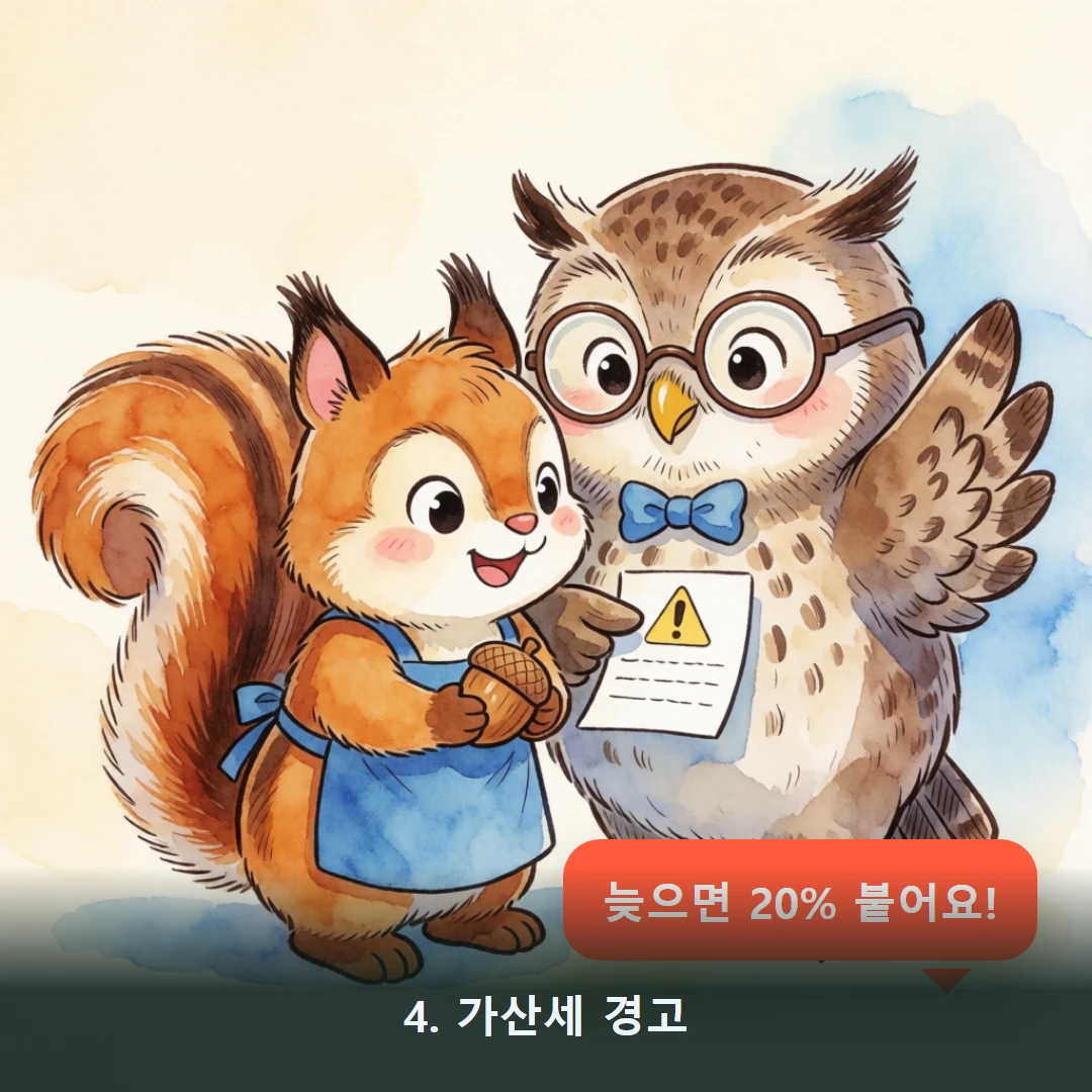 웹툰 4컷 — 4. 가산세 경고 (늦으면 20% 붙어요!)