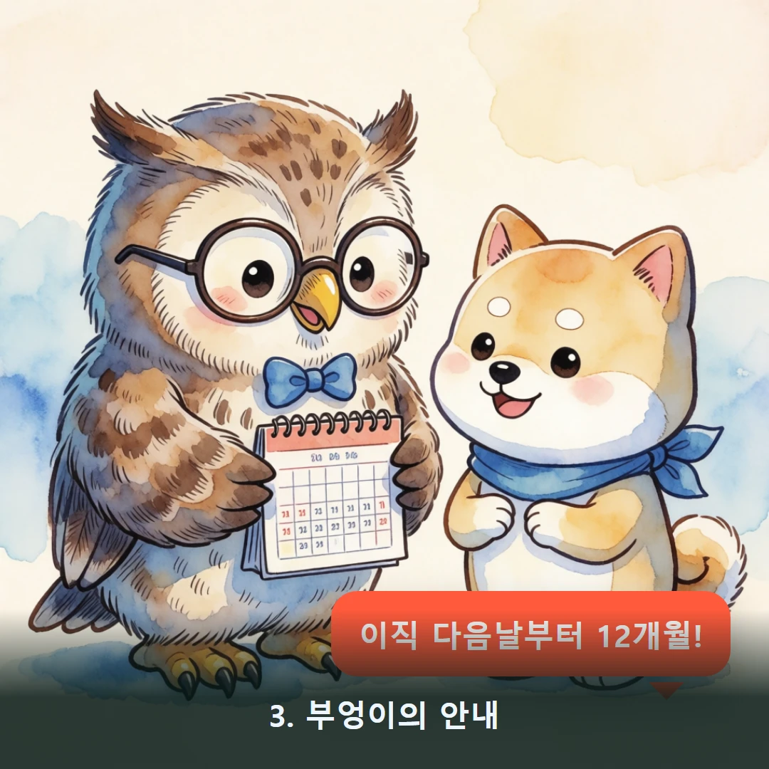 웹툰 3컷 — 3. 부엉이의 안내 (이직 다음날부터 12개월!)