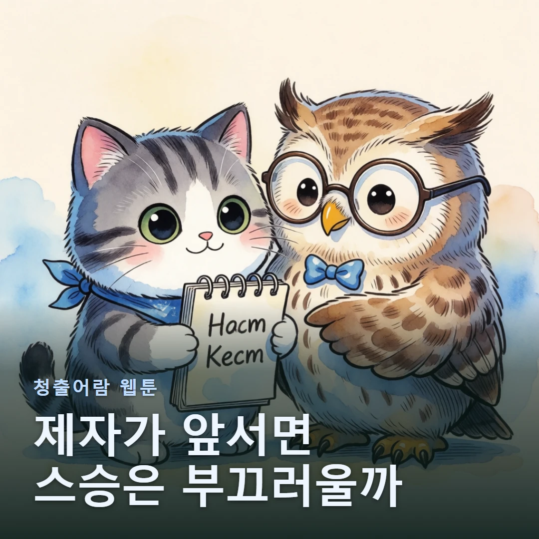 청출어람 웹툰 표지 — 제자가 앞서면 스승은 부끄러울까