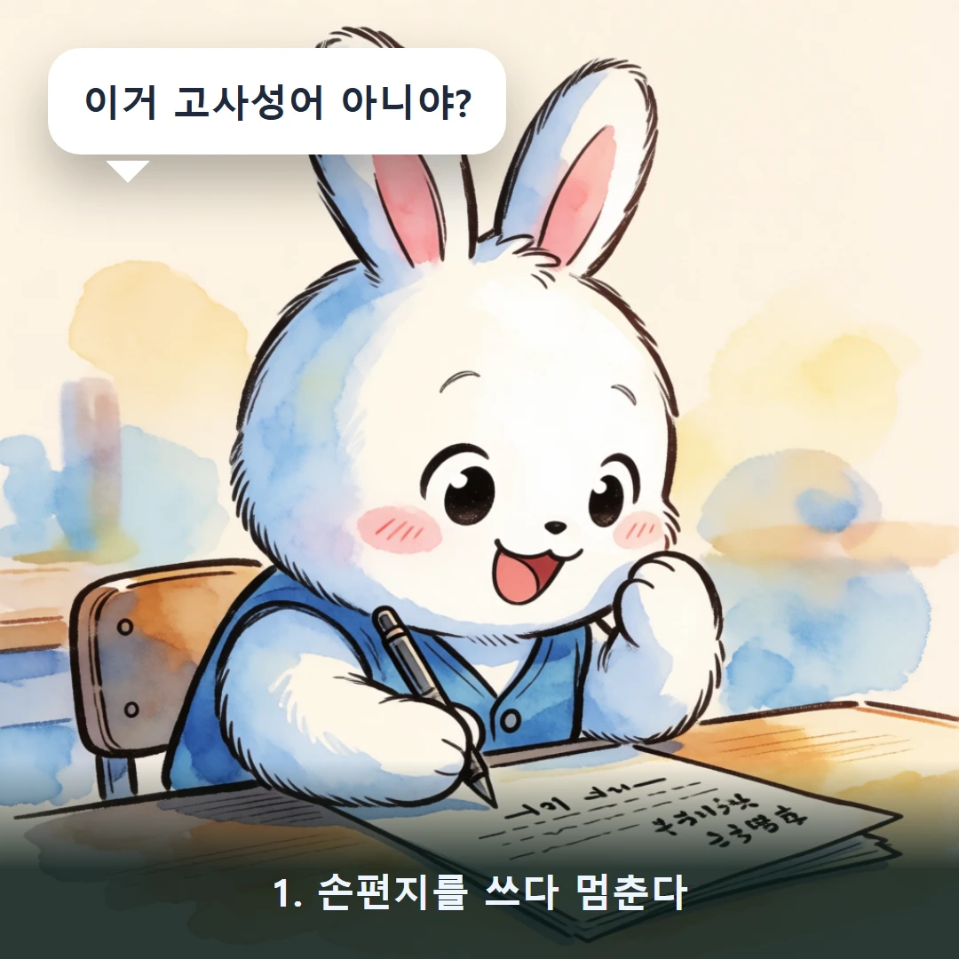 웹툰 1컷 — 1. 손편지를 쓰다 멈춘다 (이거 고사성어 아니야?)