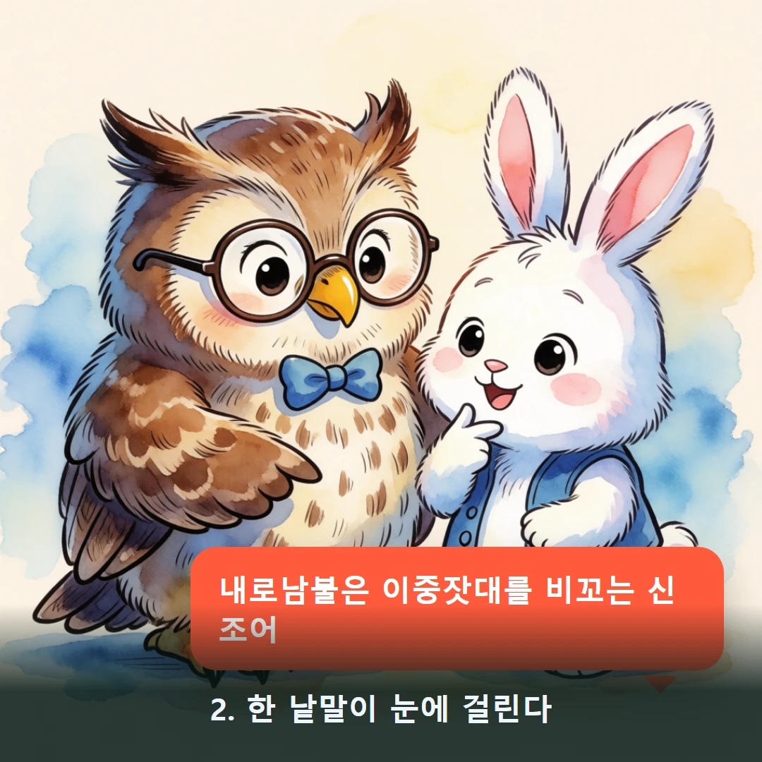 웹툰 2컷 — 2. 한 낱말이 눈에 걸린다 (내로남불은 이중잣대를 비꼬는 신조어)