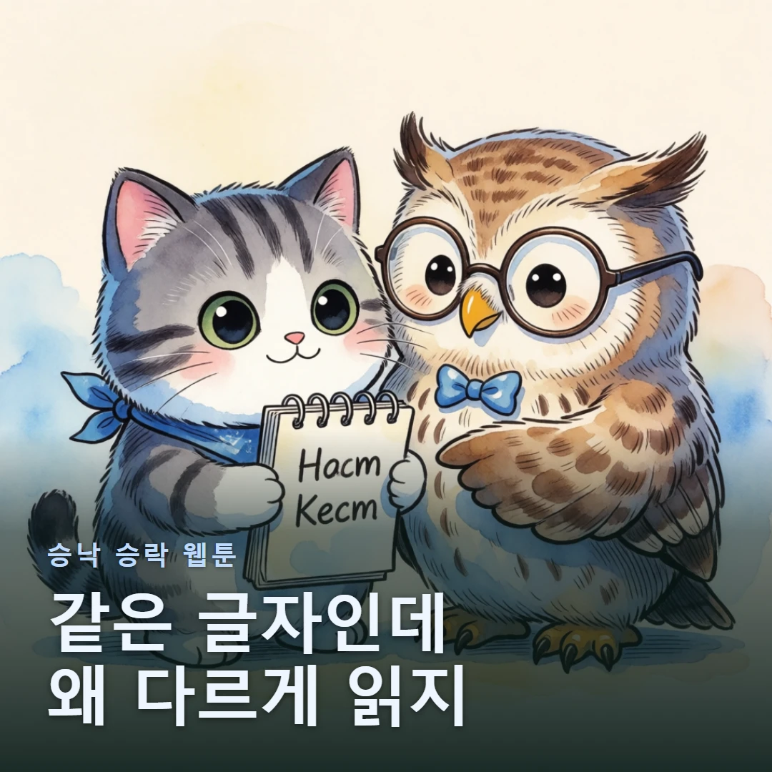 승낙 승락 웹툰 표지 — 같은 글자인데 왜 다르게 읽지
