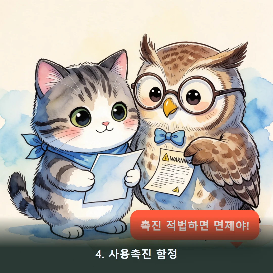웹툰 4컷 — 4. 사용촉진 함정 (촉진 적법하면 면제야!)