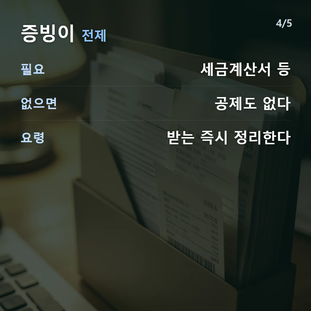 증빙이 전제 — 필요 세금계산서 등, 없으면 공제도 없다, 요령 받는 즉시 정리한다