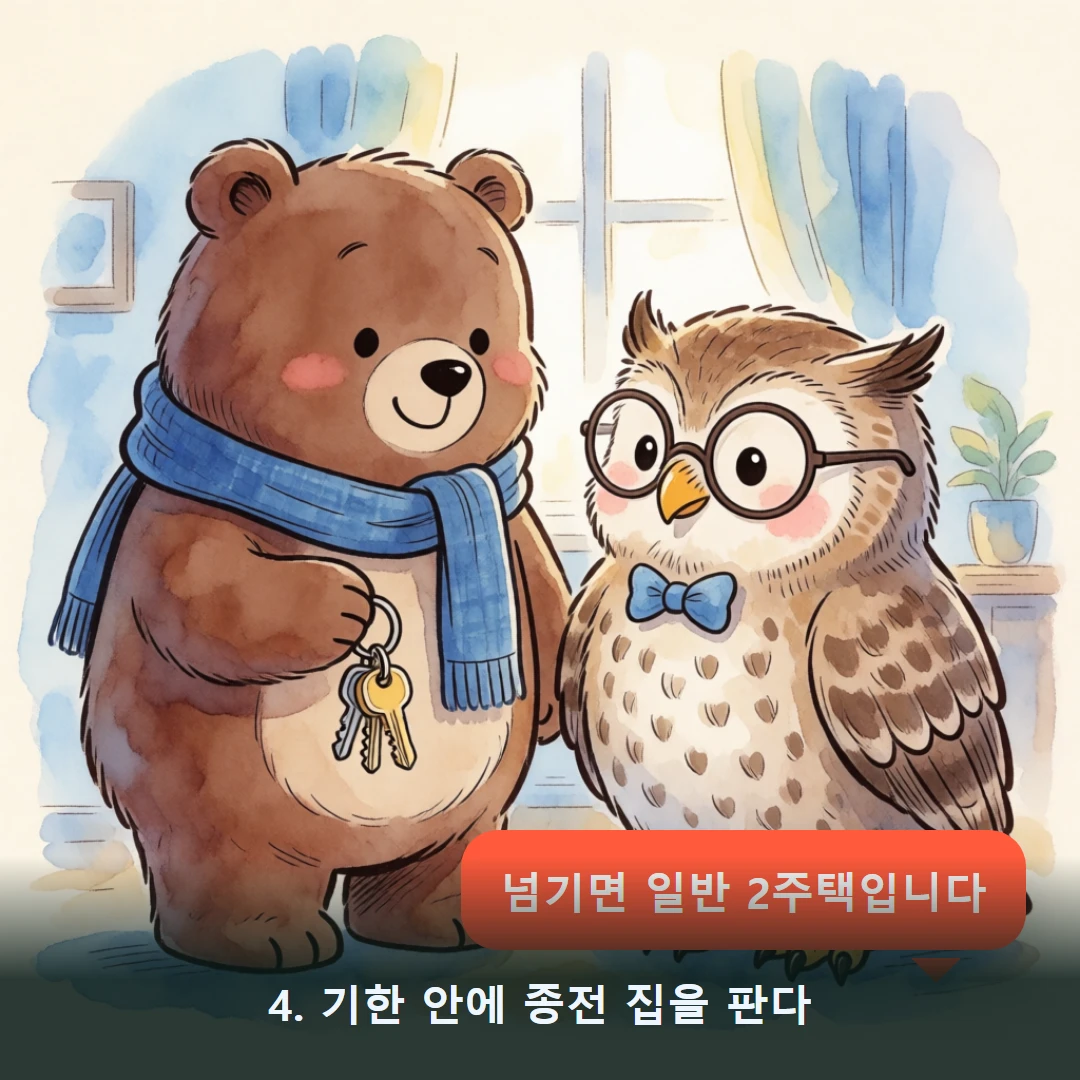 웹툰 4컷 — 4. 기한 안에 종전 집을 판다 (넘기면 일반 2주택입니다)