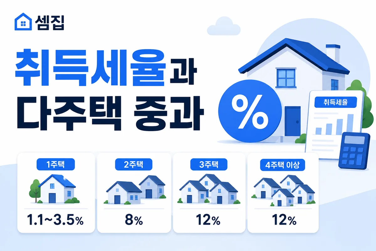 취득세율과 다주택 중과 (주택 1~12%)