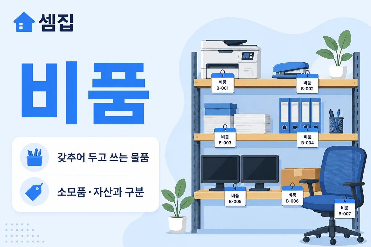 비품 뜻 — 갖추어 두고 쓰는 업무용 물품