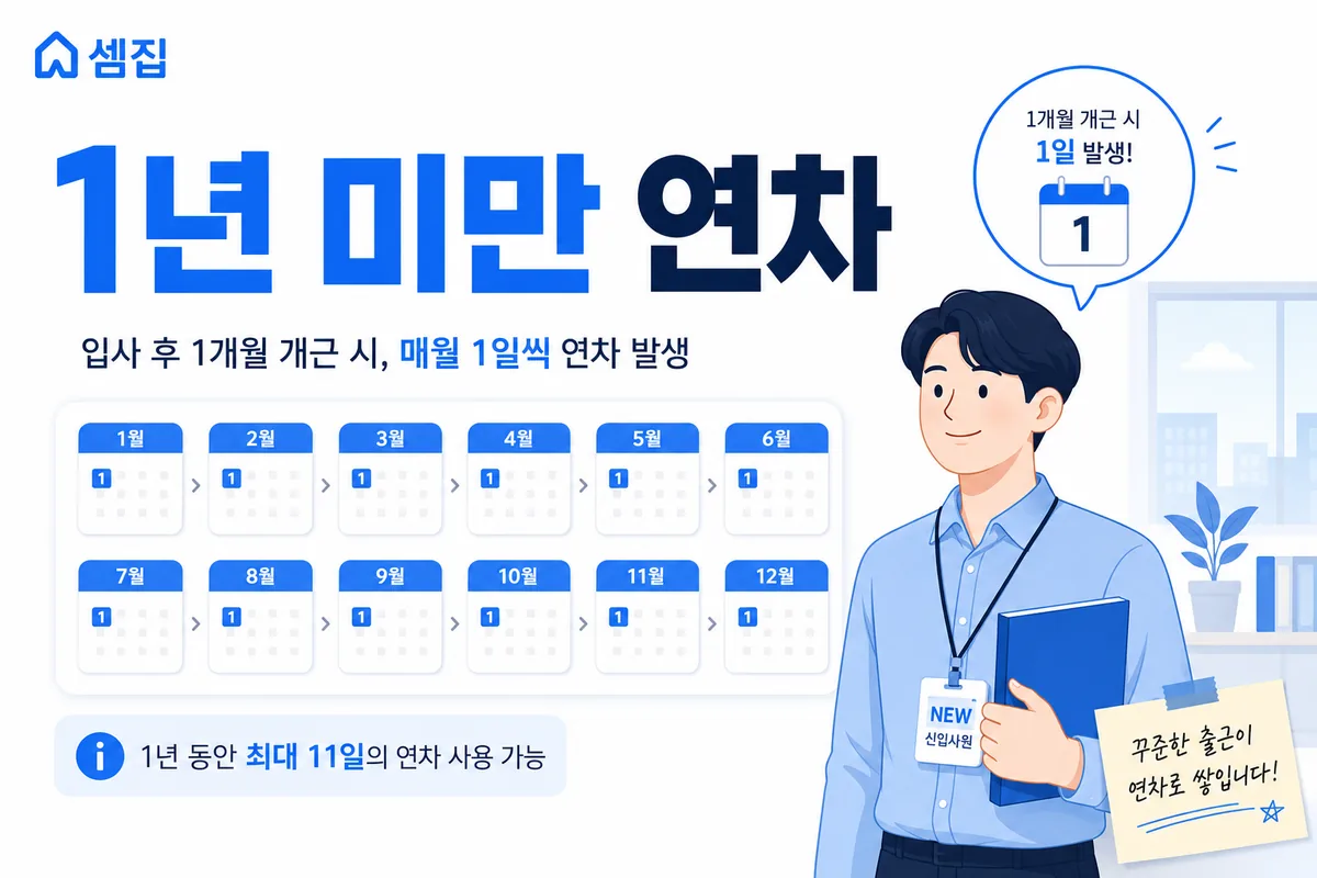 1년 미만 연차 — 월 1일·최대 11일