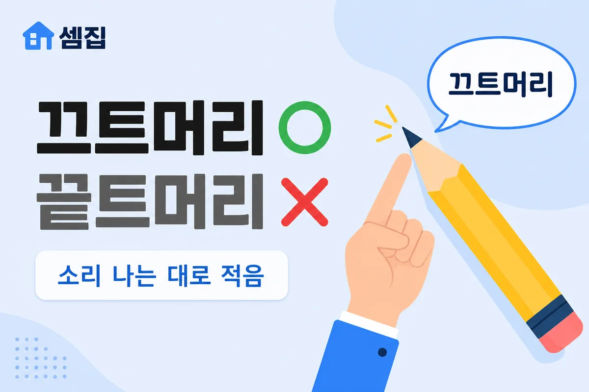 끄트머리 끝트머리 — 소리 나는 대로 '끄트머리'