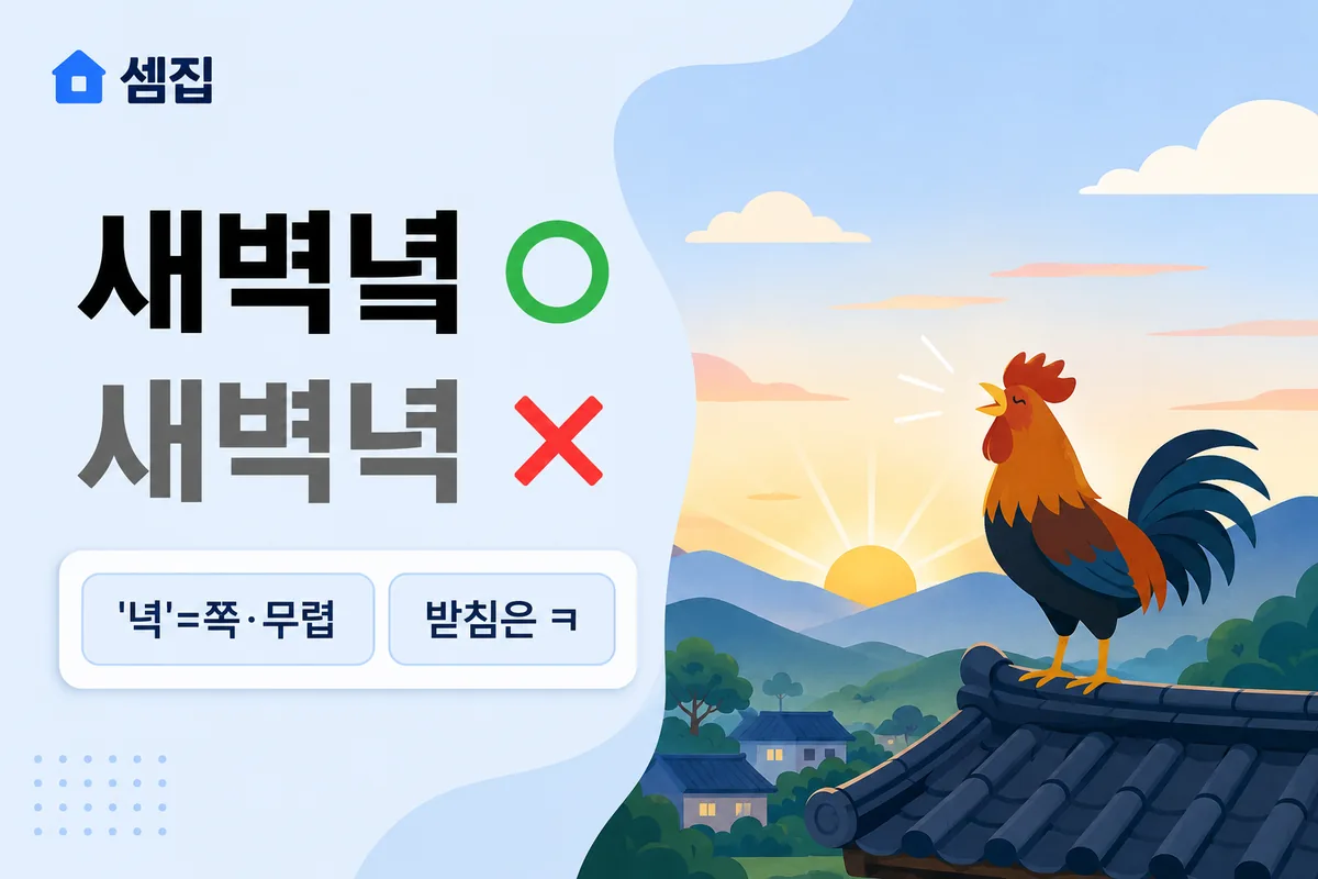 새벽녘 새벽녁 — 받침은 'ㅋ', '새벽녘'이 맞습니다